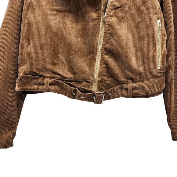 Brown Corduroy Moto Jacket With Belted Hem & Zip Pockets Size 2XL Womens - Picture 5 of 14